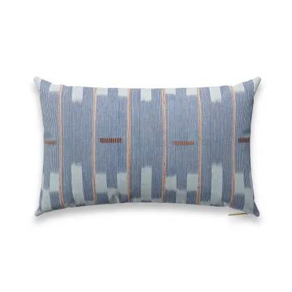 Chambray Lattice Baule Pillow by St. Frank | Blue | 26" W x 16" H | Cotton/Linen