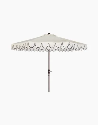 Venice Single Scallop 9Ft Crank Outdoor Push Button Tilt Umbrella - White/Black - Safavieh