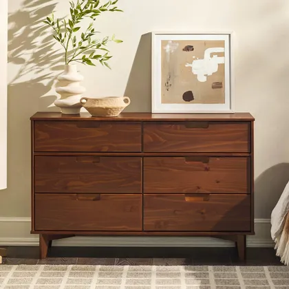 Sloane 6 Drawer Groove Handle Wood Dresser - Walnut