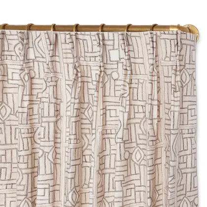 Ecru Maze Kuba Cloth French Pleat Curtain by St. Frank | Brown | 108" Panel | Cotton