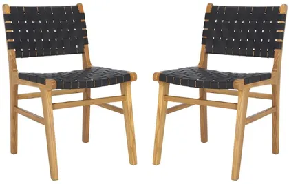 Taika Woven Leather Dining Chair (Set of 2) - Black/Natural - Safavieh