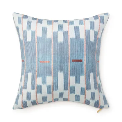 Chambray Lattice Baule Pillow by St. Frank | Blue | 22" W x 22" H | Cotton/Linen