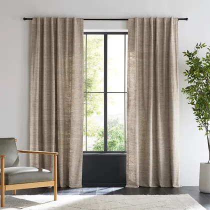 Trevino Warm Beige Cotton Silk Blend Window Curtain Panel 52"x96"