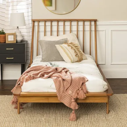 Twin Mid Century Solid Wood Spindle Bed - Caramel