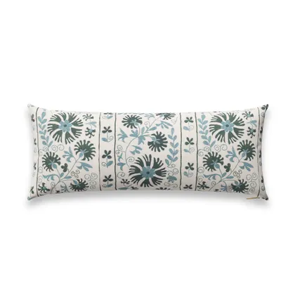 Sage Ribbon Suzani Pillow by St. Frank | Blue | 40" W x 15" H | Linen