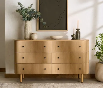 Shelbie 6 Drawer Reeded Dresser - Oak/Black