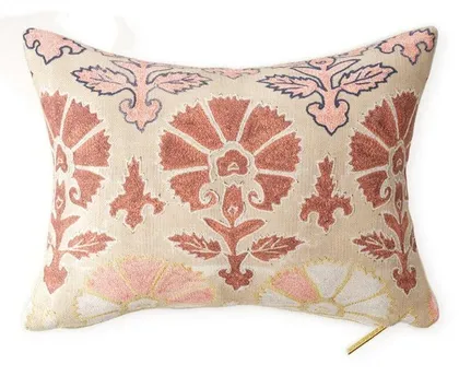 Blush Daisy Suzani Pillow by St. Frank | 16" W x 12" H | Cotton/Silk/Linen
