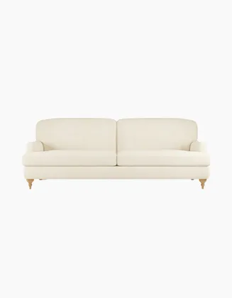 English Roll Arm Sofa, Talc Everyday Linen, Natural Turned Wood Leg