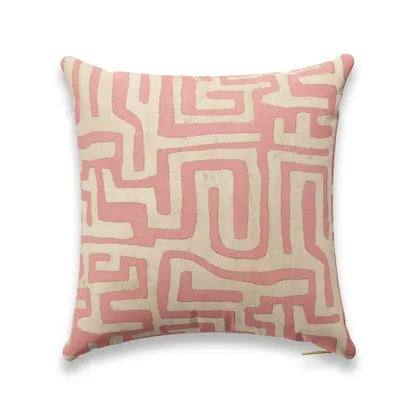 Terracotta Classic Kuba Cloth Pillow by St. Frank | Brown | 22" W x 22" H | Linen