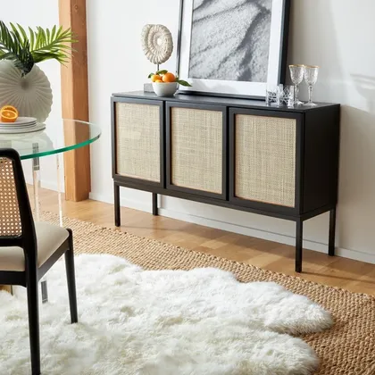Zadie 2 Shelf Rattan Sideboard - Black - Safavieh