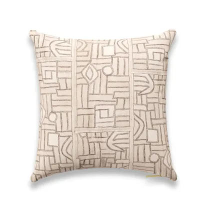 Ecru Maze Kuba Cloth Pillow by St. Frank | Brown | 20" W x 20" H | Linen