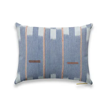 Chambray Lattice Baule Pillow by St. Frank | Blue | 16" W x 12" H | Cotton/Linen