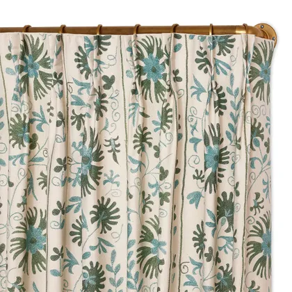 Sage Ribbon Suzani French Pleat Curtain by St. Frank | Green | 84" Panel | Cotton