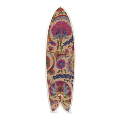 Bright Botanical Suzani Surfboard by St. Frank | Fish 70" H | Cotton/Silk