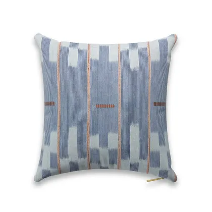 Chambray Lattice Baule Pillow by St. Frank | Blue | 18" W x 18" H | Cotton/Linen