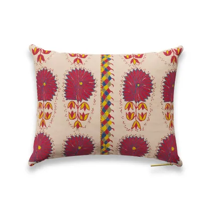 Fuchsia Daisy Suzani Pillow by St. Frank | Pink | 16" W x 12" H | Linen/Cotton/Silk