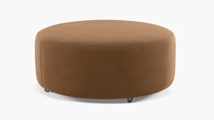 Round Cocktail Ottoman, Nutmeg Luxe Velvet