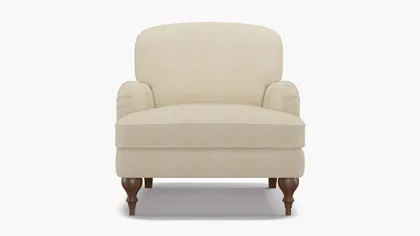 English Roll Arm Chair, Talc Everyday Linen, Walnut Turned Wood Leg