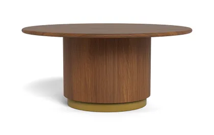 Nina Round Coffee Table | Nina Round Coffee Table Oiled Walnut Stain on Rubberwood | Smooth Base | Brass Trim