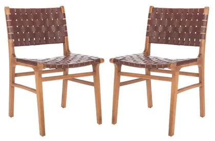 Taika Woven Leather Dining Chair (Set of 2) - Cognac/Natural - Safavieh