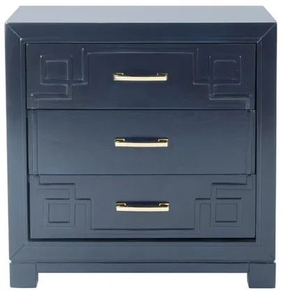 Raina Three Drawer Greek Key Nightstand - Navy - Safavieh