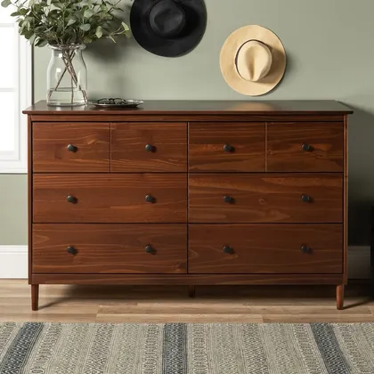 Modern 6 Drawer Solid Wood Dresser - Walnut