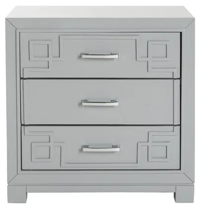 Raina Three Drawer Greek Key Nightstand - Grey - Safavieh