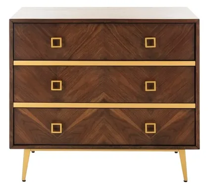 Katia 3 Drawer Chest - Walnut/Gold - Safavieh