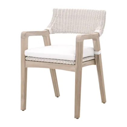 Lucia Outdoor Arm Chair, Pure White Wicker & Gray Teak