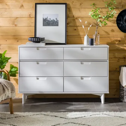 Sloane 6 Drawer Groove Handle Wood Dresser - White