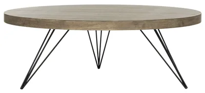 Mansel Retro Mid Century Round Coffee Table - Light Oak/Black - Safavieh