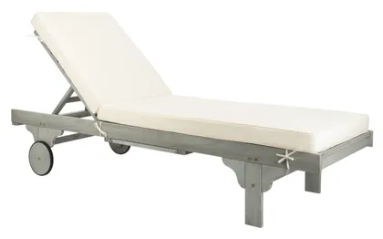 Newport Chaise Lounge Chair With Side Table - Ash Grey/White - Safavieh