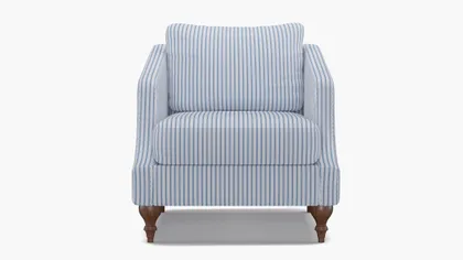 Slope Arm Chair, Cornflower Classic Ticking Stripe, Walnut Turned Wood Leg