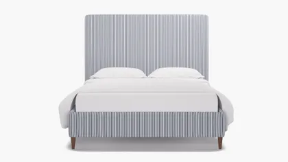 Classic Bed, Navy Classic Ticking Stripe, Walnut Square Tapered Leg, Twin