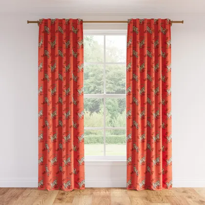Printed Linen Curtain, Coral Tigresse, 50" x 96", Privacy