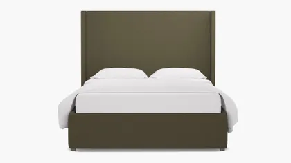 Modern Wingback Bed, Olive Everyday Linen, King
