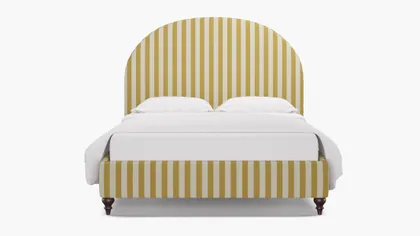 Demilune Bed, Citrine Cabana Stripe, Espresso Traditional Turned Leg, King