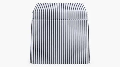 Skirted Storage Ottoman, Navy Classic Ticking Stripe