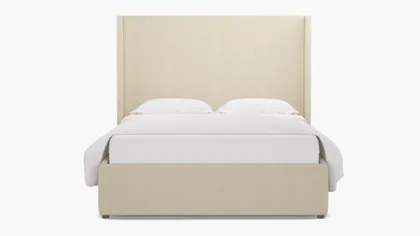 Modern Wingback Bed, Talc Everyday Linen, King