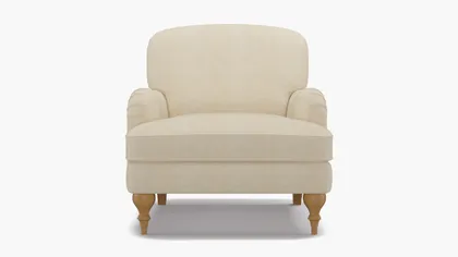 English Roll Arm Chair, Talc Everyday Linen, Natural Turned Wood Leg