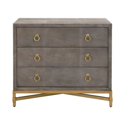 Strand Shagreen 3-Drawer Nightstand, Gray & Gold