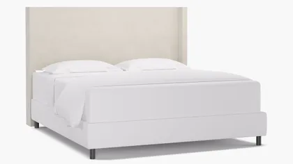 Modern Wingback Headboard, White Classic Velvet, King