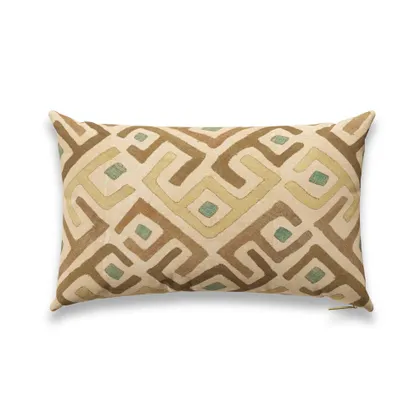 Sand Chevron Kuba Cloth Pillow by St. Frank | Tan | 26" W x 16" H | Cotton