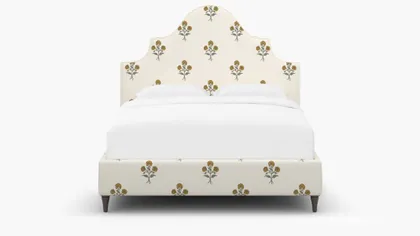 Statement Bed, Marigold Delphine, Espresso Decorative Tapered Leg, Queen