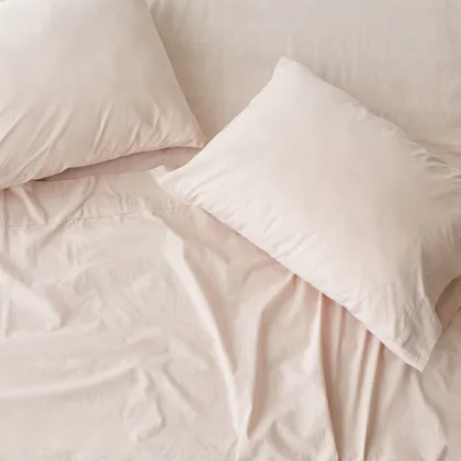 The Citizenry Stonewashed Organic Cotton Percale Bed Sheet Set | California King | Blush