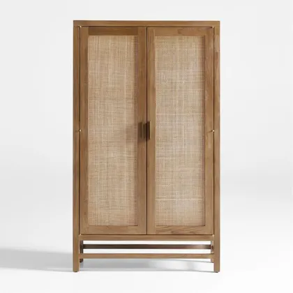 Blake 37" Light Brown Teak and Rattan 2-Door Storage Cabinet
