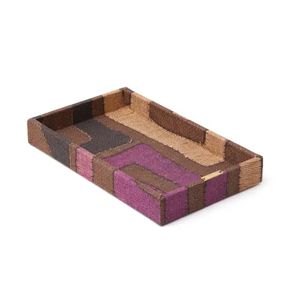 Plum Patchwork Kuba Cloth - Vanity Tray by St. Frank | Brown | 10" L x 6" W x 1. 25" H