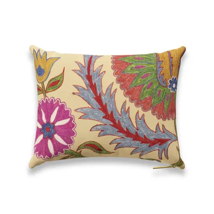 Bright Botanical Suzani Pillow by St. Frank | 16" W x 12" H | Cotton/Silk/Linen