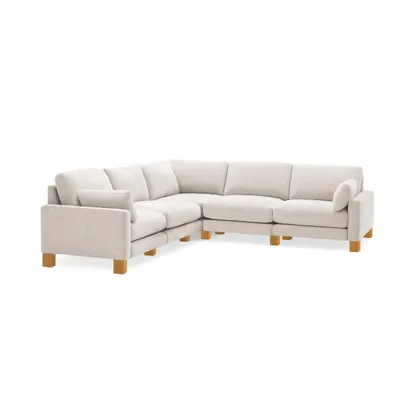 Union 5-Seat Sectional - Ivory - Performance Chenille / Oak - Wood / Square Leg