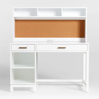 Parke 48" White Wood 2-Drawer Kids Desk with Hutch